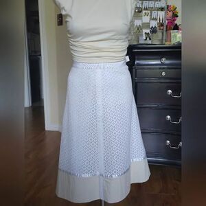 Magaschoni White A-Line Lace Skirt